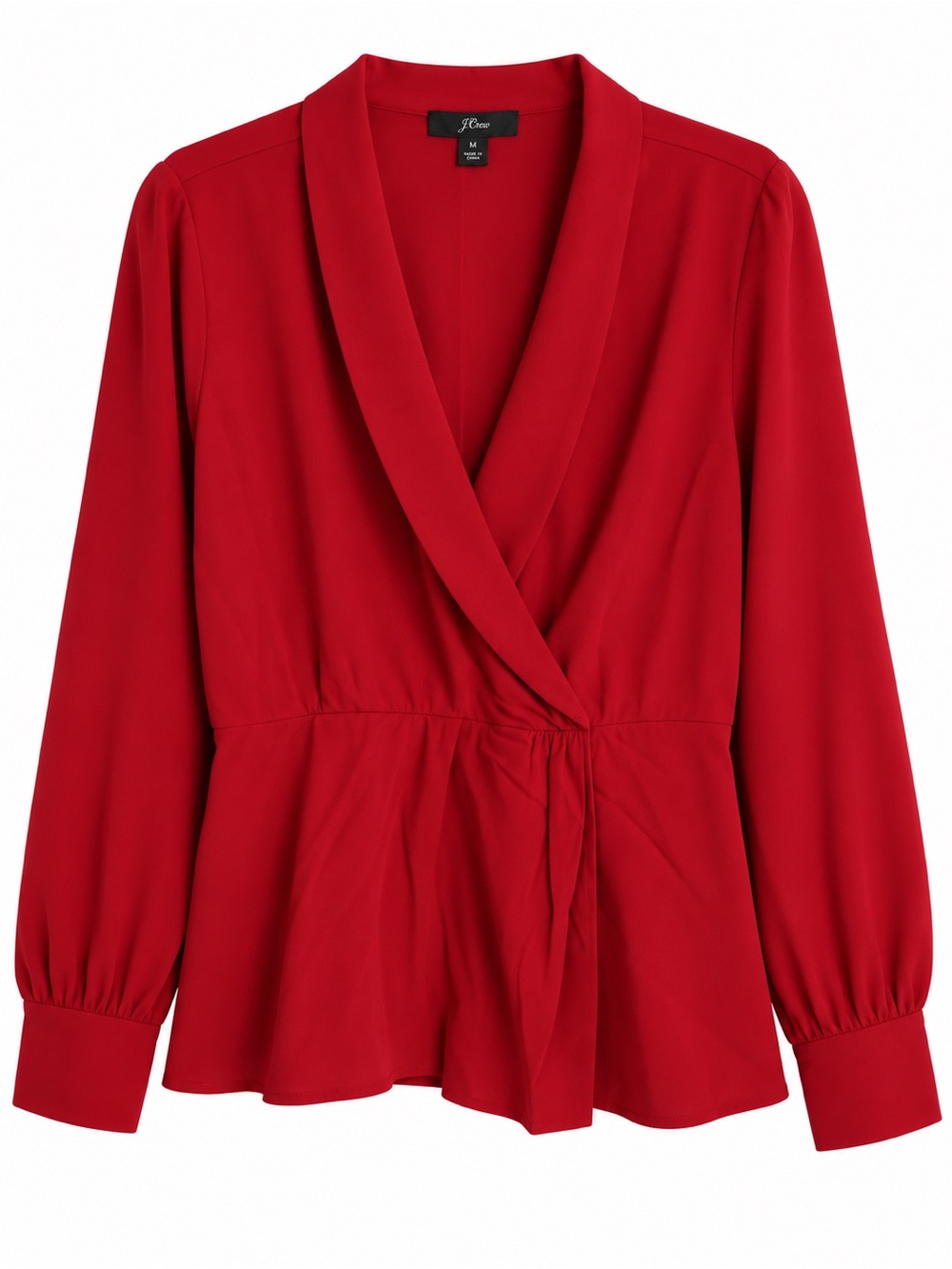 J. Crew Vibrant Red Wrap-Front Long-Sleeve Blouse
